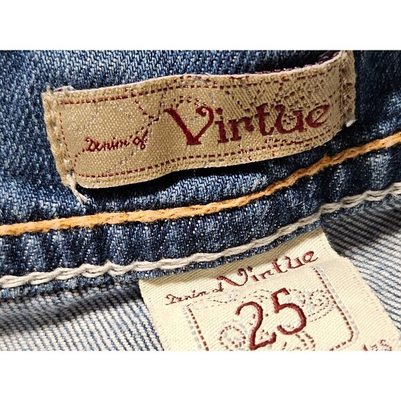 Denim of Virtue Jeans Womens Size 25 Boot Cut Low Rise Light Wash Ripped - Picture 7 of 10